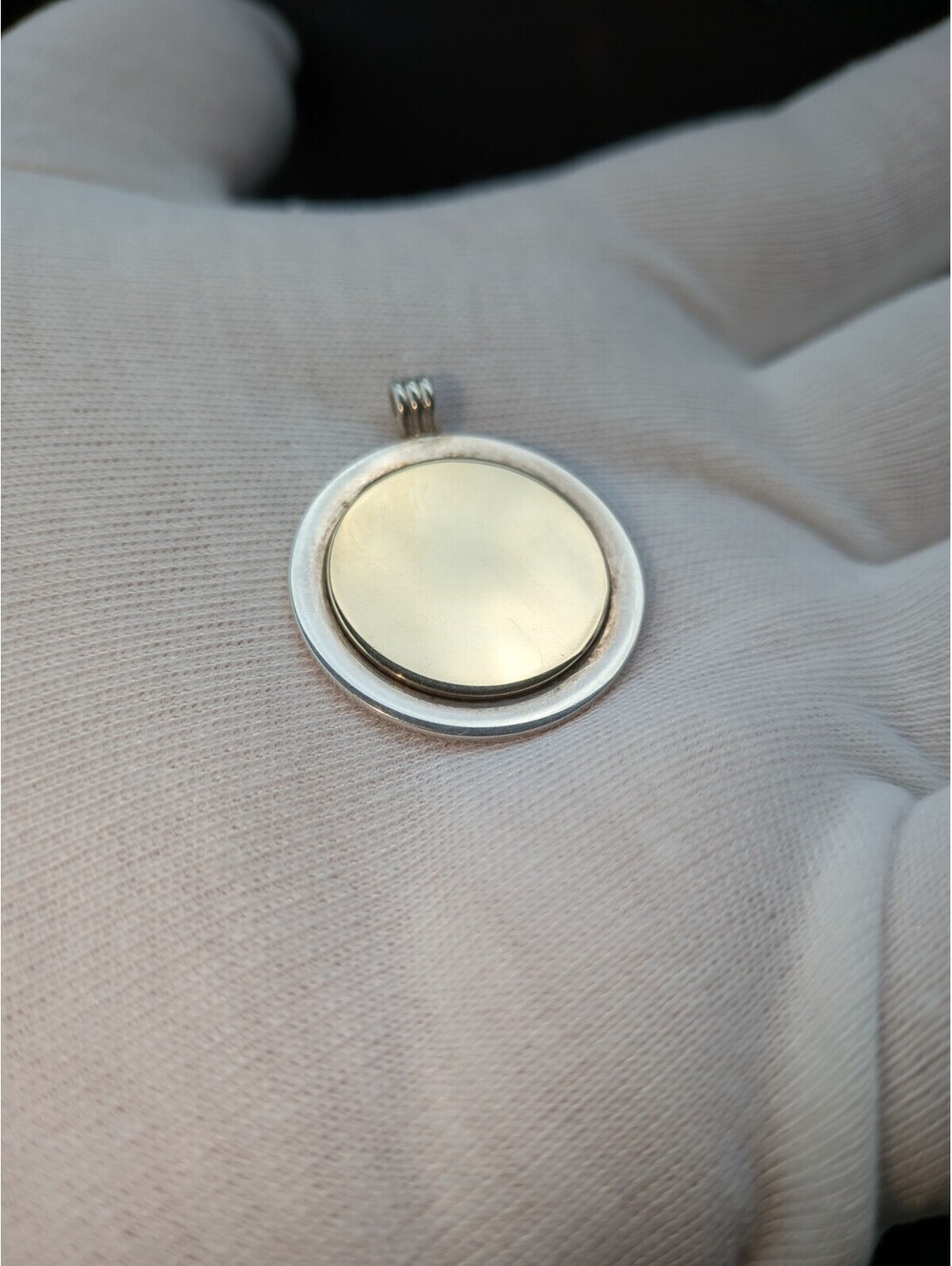 Tiffany & Co. 18K Gold Sterling Silver Two Tone Round Circle Disc Pendant